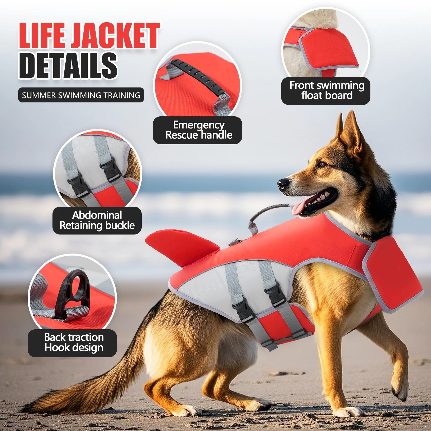 Dog Life Jacket - Adjustable Swimming Vest